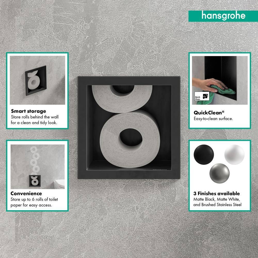 Hansgrohe 56058670 hansgrohe XtraStoris Original Recessed Toilet Paper Holder with Storage & Tileable Door