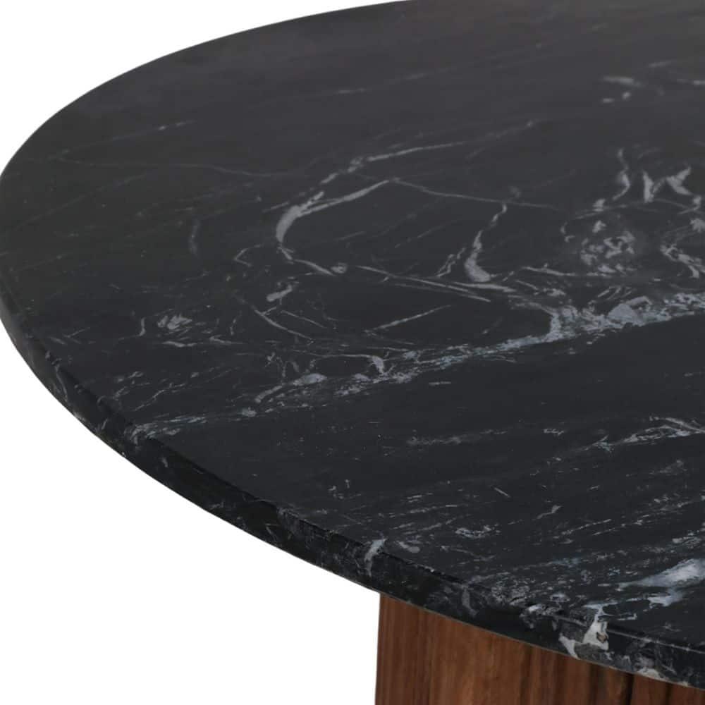 Sagebrook Home 18" Mango Wood and Marble Round Reeded Coffee Table Brown/Black: Elegant Pedestal Base, No Assembly Required