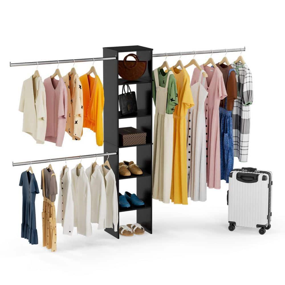 LOVMOR Wood Closet Organizer Starter Kit Tower with 3 Hang Rods