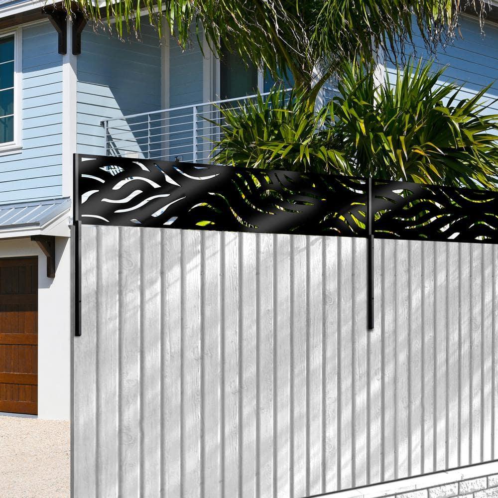 OUTDECO 16"x72" Waves Galvanized Steel Wall and Fence Extension Privacy Panel, Black