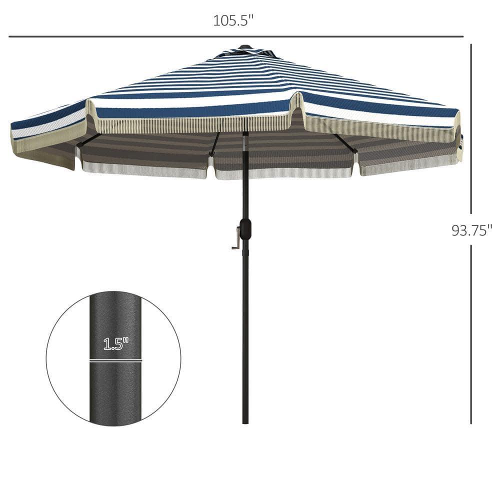 Outsunny 9' Patio Umbrella with Push Button Tilt and Crank Outdoor Double Top Market Umbrella, Blue Striped