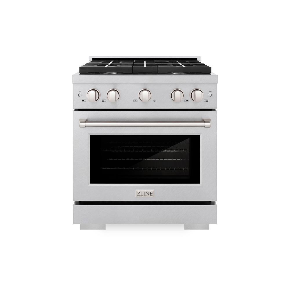 ZLINE Satin ZLINE 30 in. Paramount Gas Range w/ 4 Burners & Convection Oven w/ Door SGRS-30