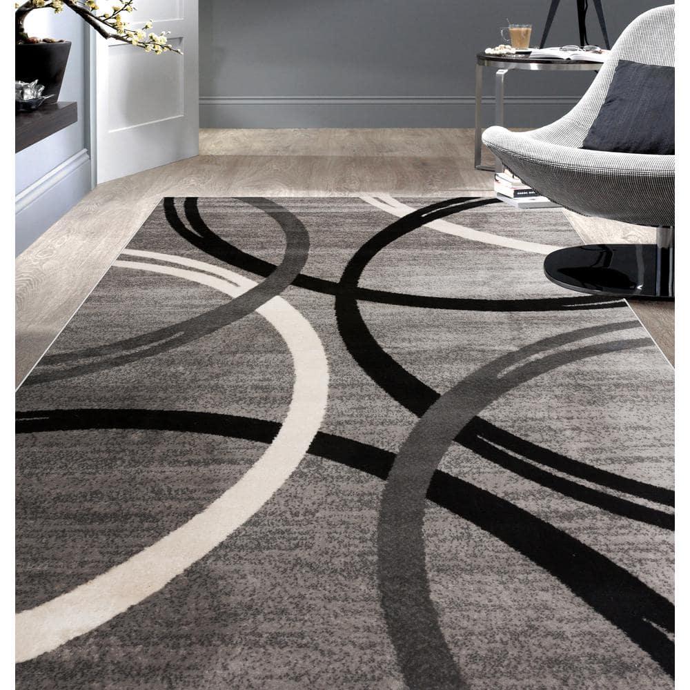 World Rug Gallery Contemporary Abstract Circles Design Area Rug - GRAY 4'x6'