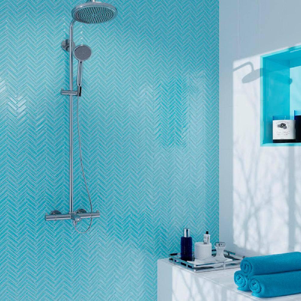 11"X 12.6" Herringbone Polished Glass Mosaic Tile