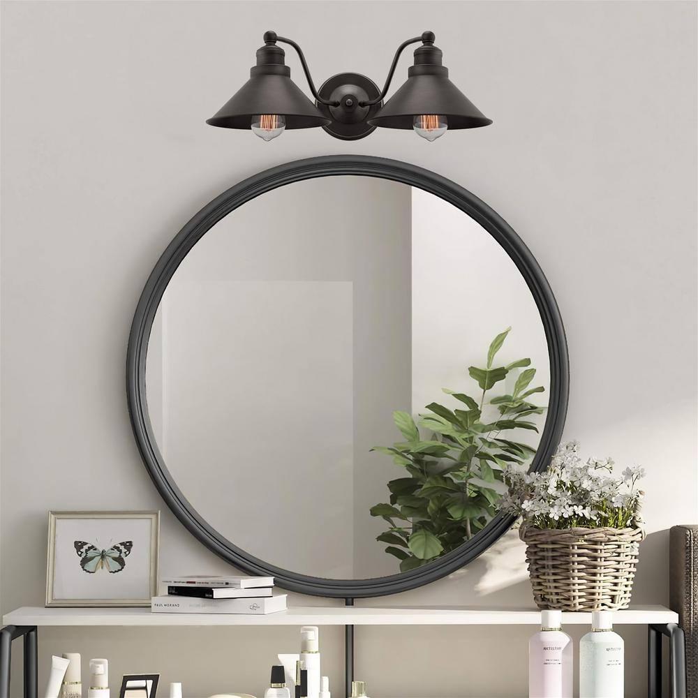 Kira Home Welton 19" 2-Light Farmhouse Bathroom Light, Wall Sconce Barn Light, Gold Trim + Brushed Dark Bronze