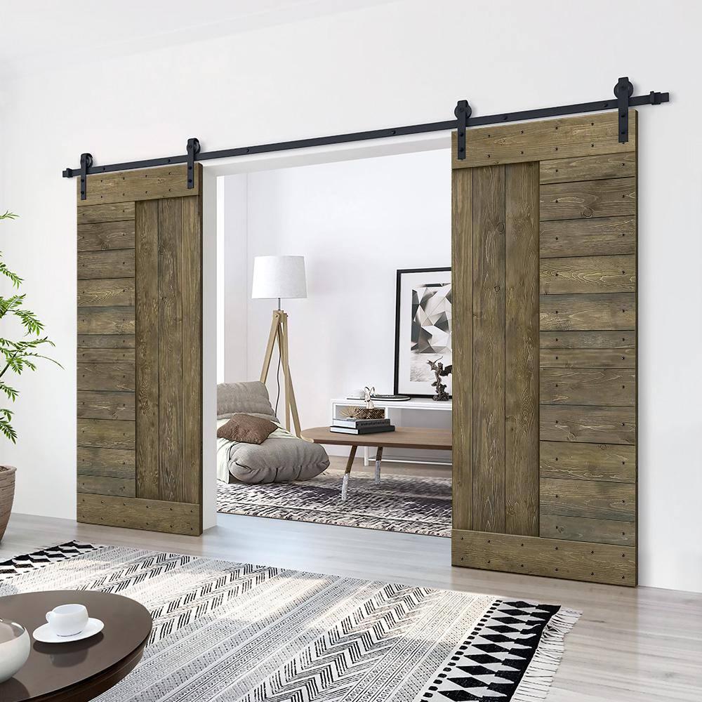 Calhome 84'' Solid Wood Paneled Painted with Installation Hardware Kit Barn Door