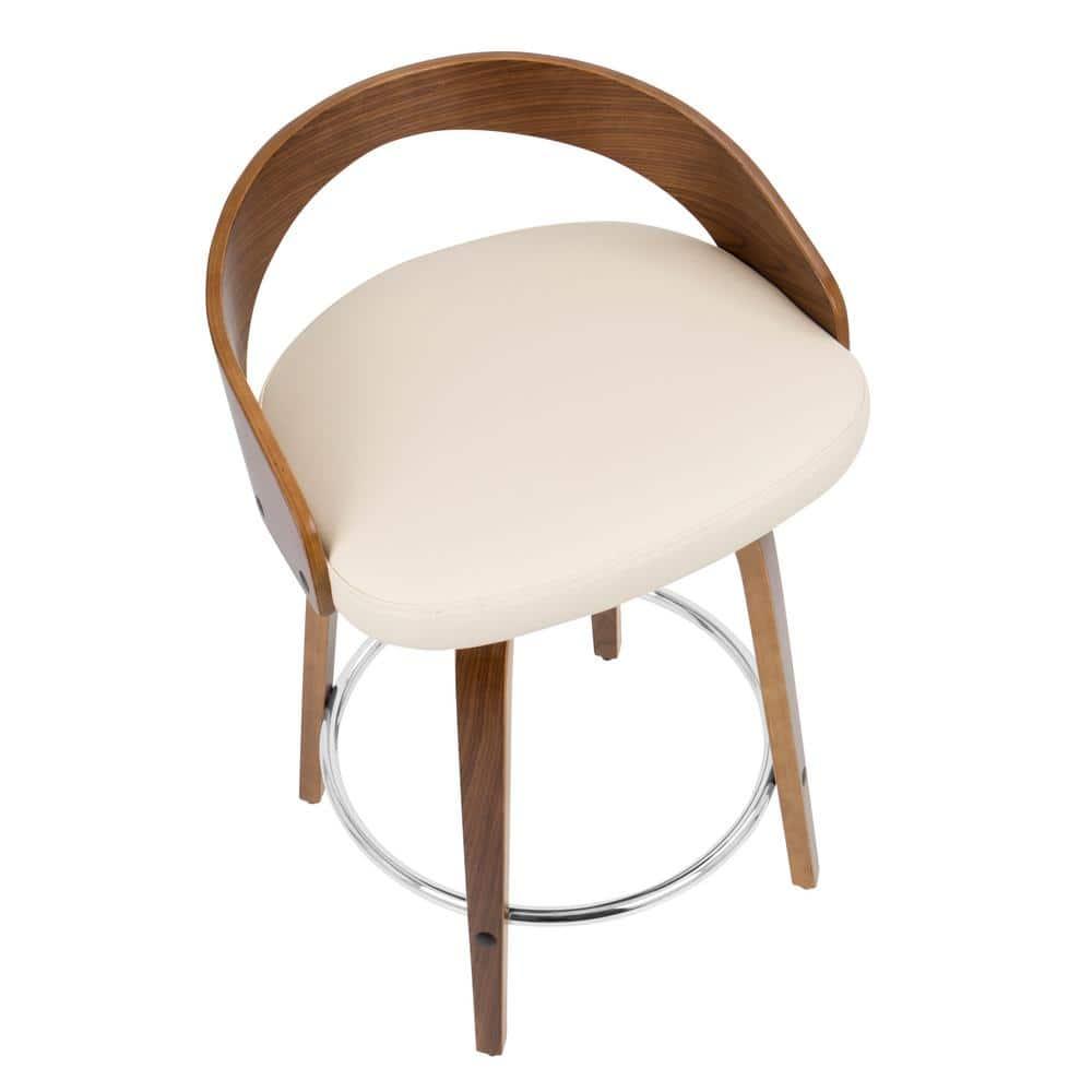 Grotto Mid-Century Modern Counter Stool with Swivel in Walnut with Cream Faux Leather by LumiSource - Set of 2