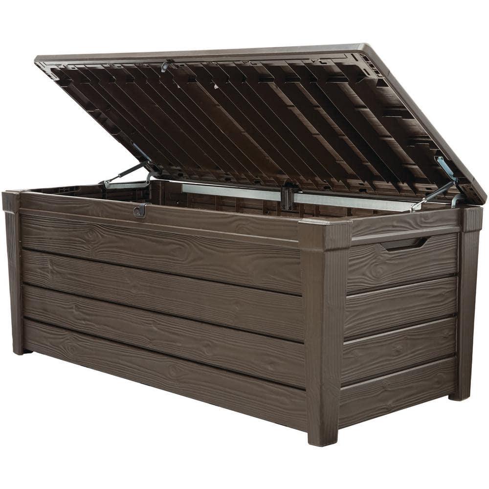 Keter Keter Brightwood 120 Gallon Large Durable Outdoor Storage and Weather Resistant Resin Deck Box