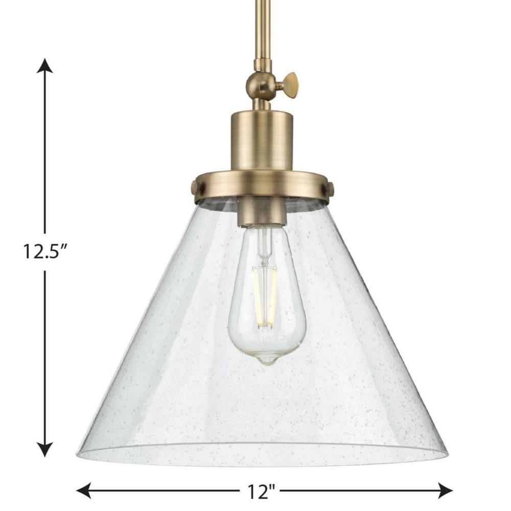 Progress Lighting Hinton 1-Light Industrial Pendant, Vintage Brass, Seeded Glass Shade