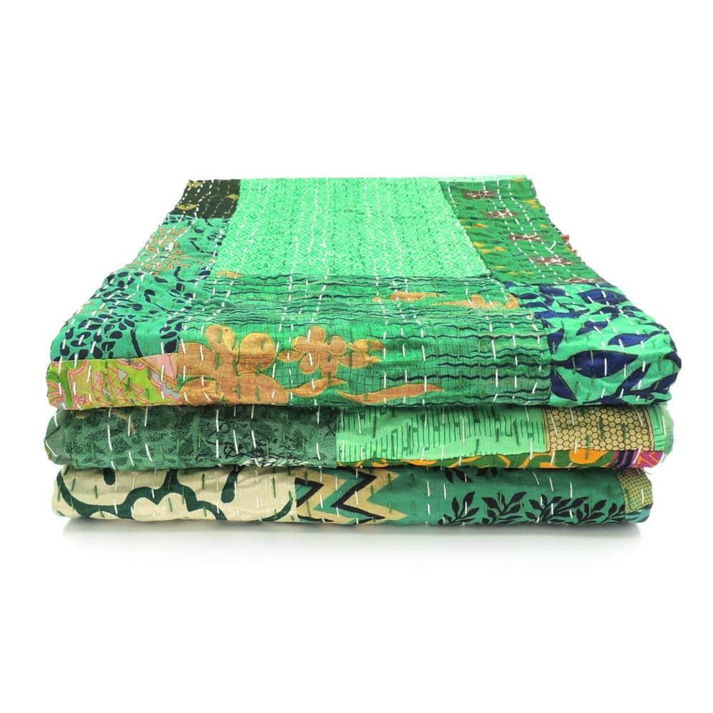 Rajani Home Handmade Kantha Silk Blend Throw Blanket