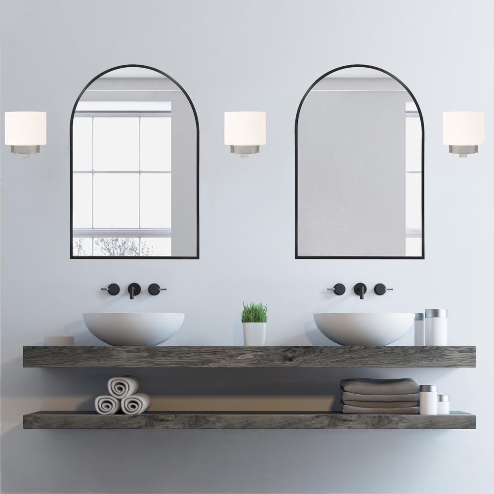 Design House Dove Creek Dimmable Wall Light Sconce with Frosted Glass, Satin Nickel