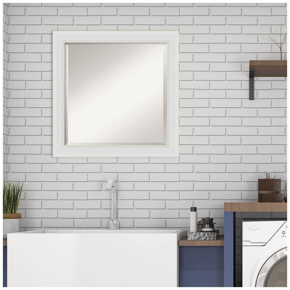 24" x 24" Flair Framed Bathroom Vanity Wall Mirror Soft White - Amanti Art: Satin Finish, Square Shape, No Assembly