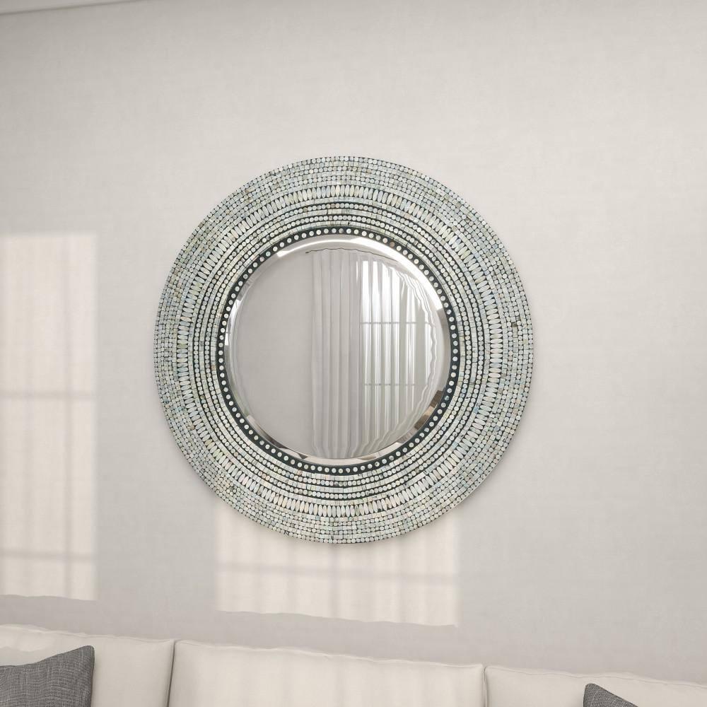 DecMode 39" x 39" Gray Handmade Mosaic Wall Mirror