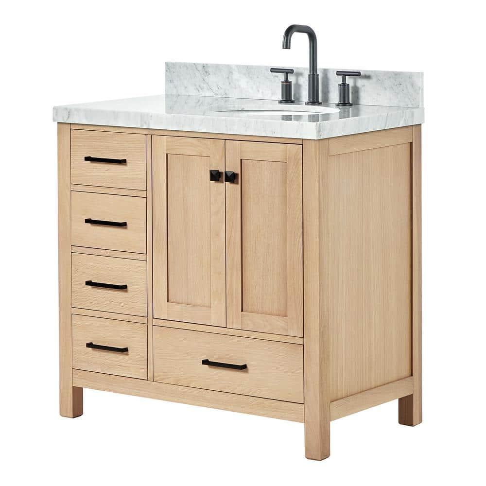 Ariel Cambridge 36 In. Right Offset Vanity With 2 In. Carrara Marble Countertop