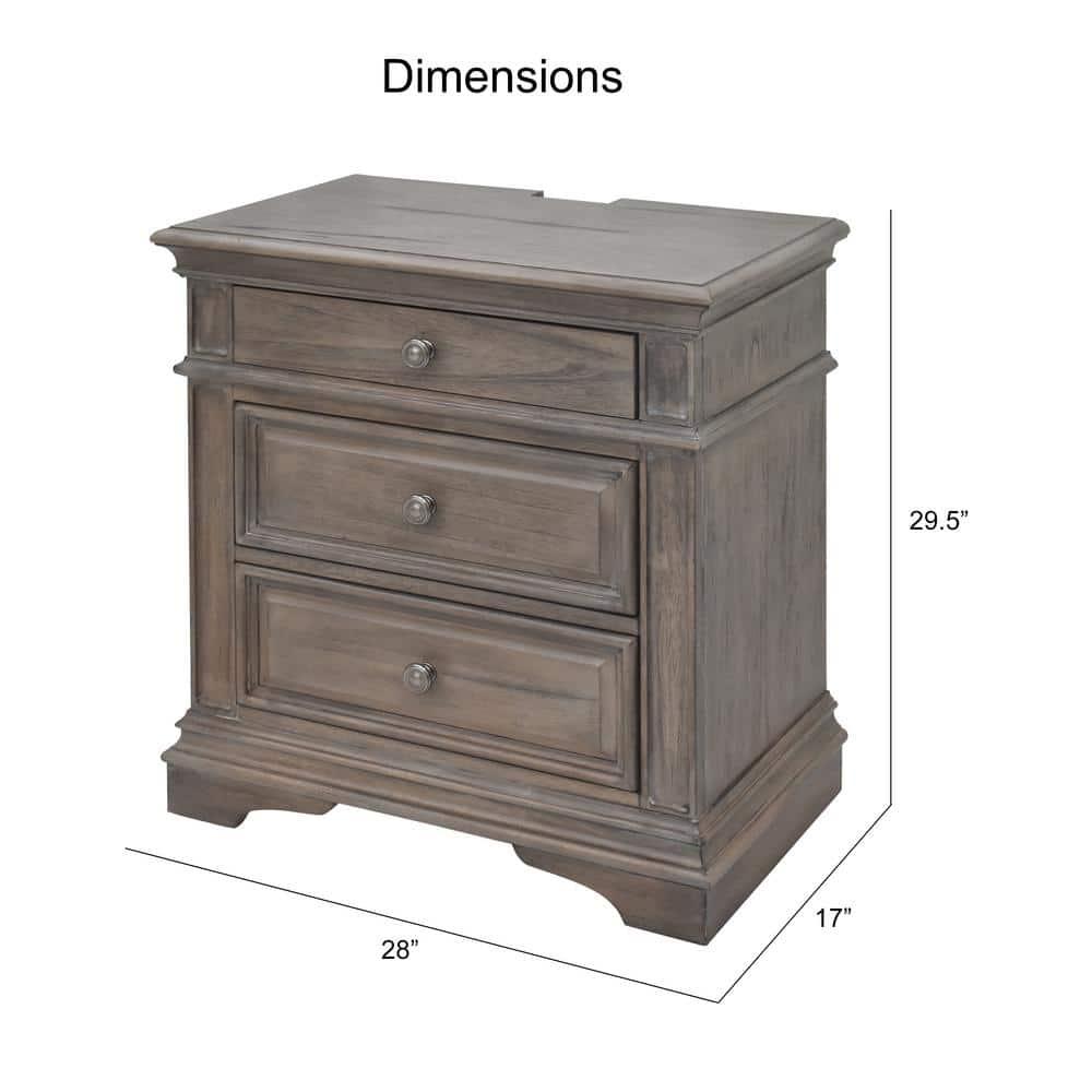 Highland Park Driftwood Gray Wood 3-drawer Nightstand