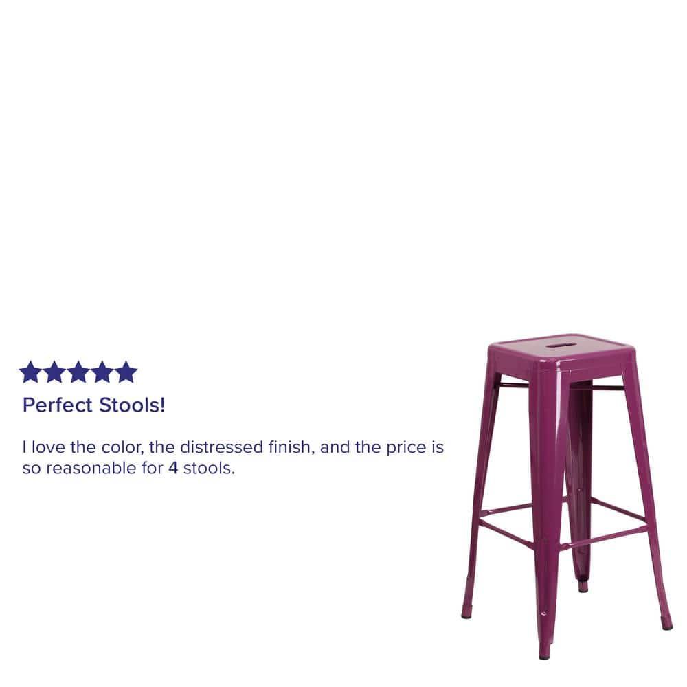 30'' High Backless Distressed Antique Blue Metal Indoor-Outdoor Barstool