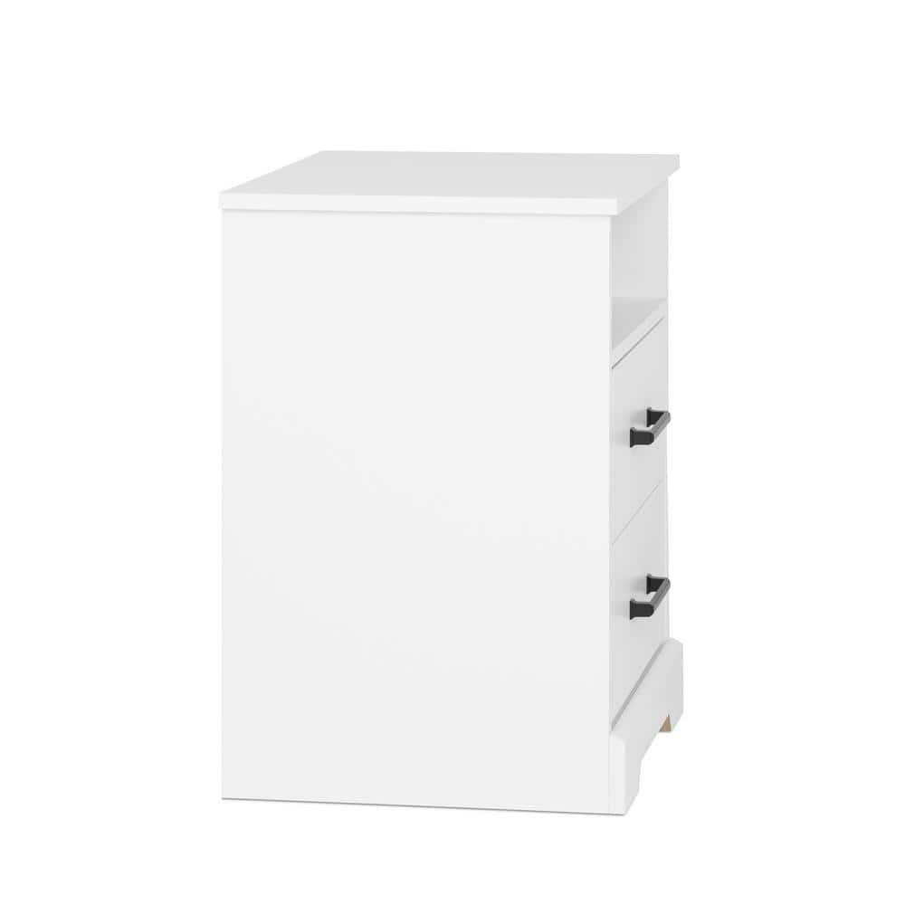 Prepac Rustic Ridge Farmhouse Nightstand with 2 Drawers and Open Shelf White