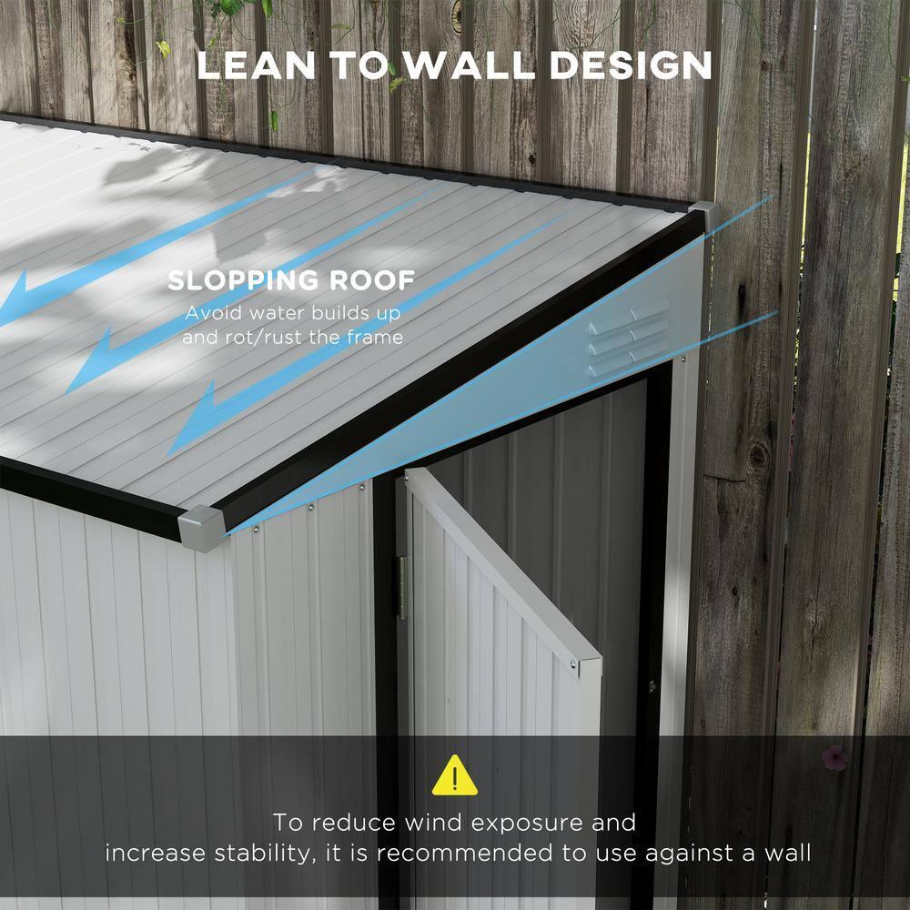 HLILish Outsunny 4' X 7.7' Metal Outdoor Storage Shed, Lean To Storage Shed, Garden Tool Storage House With Lockable Door And 2 Air Vents For Backyard, Patio, Lawn