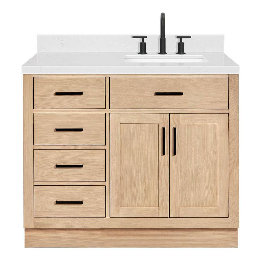 Wildon Home® Tidworth 42'' Solid Wood Single Bathroom Vanity with 1.5'' Carrara Quartz Top, Right Offset Rectangular Sink