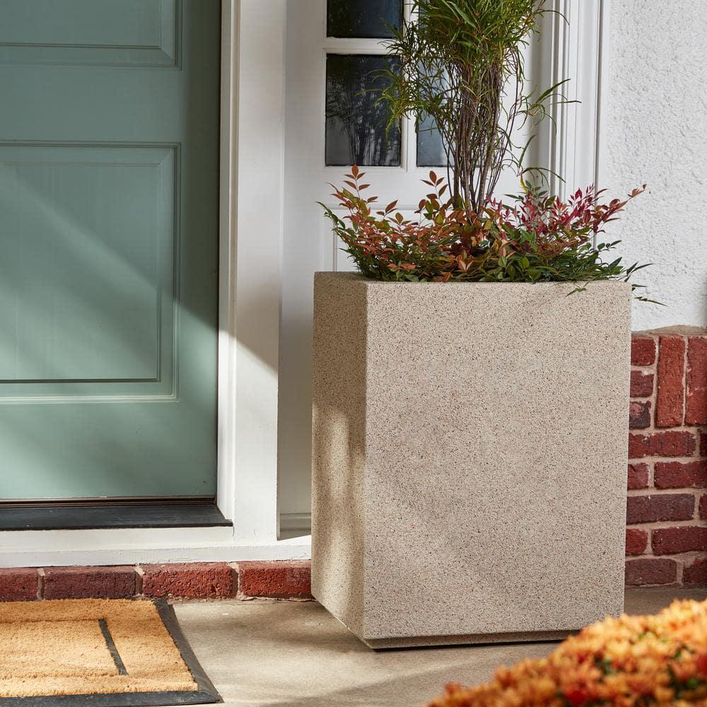Greige Polystone Tall Rectangular Planter 23"L x 18"W x 30"H for Outdoor & Indoor