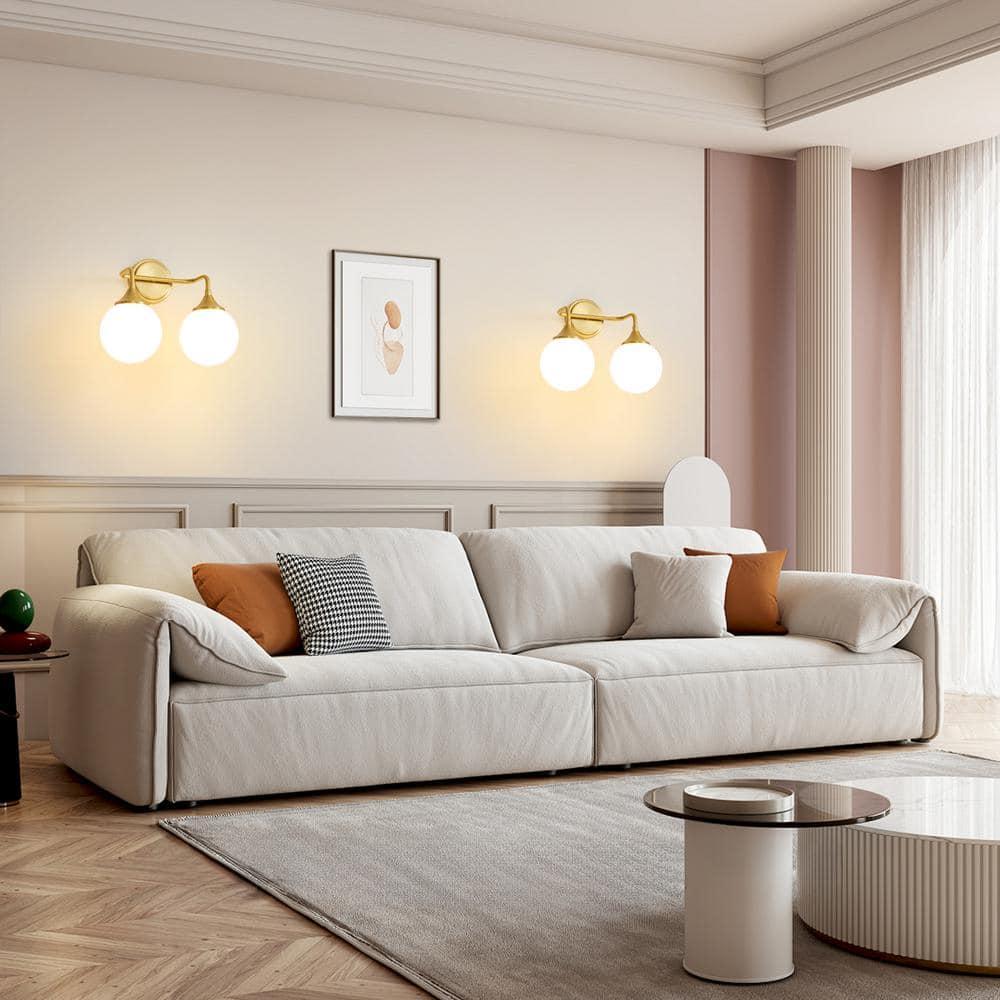 14.17 in. 2-Light Gold Vanity Light with Milk White Glass Shade, Suitable for Bathrooms Dining Room Powder Rooms