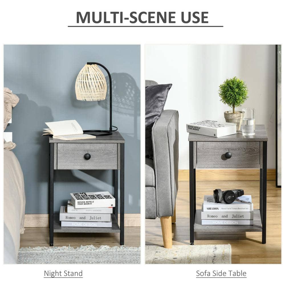 HOMCOM Industrial End Table with Storage Shelf, Accent Side Table with Drawer for Living Room, Gray
