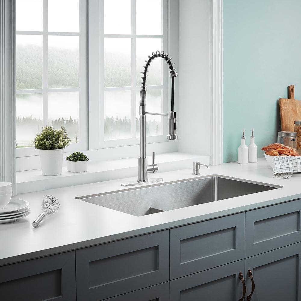 Serene Valley UDG3622R 36 in. Double Bowl Undermount Kitchen Sink, Thin Divider and Heavy-Duty Grids