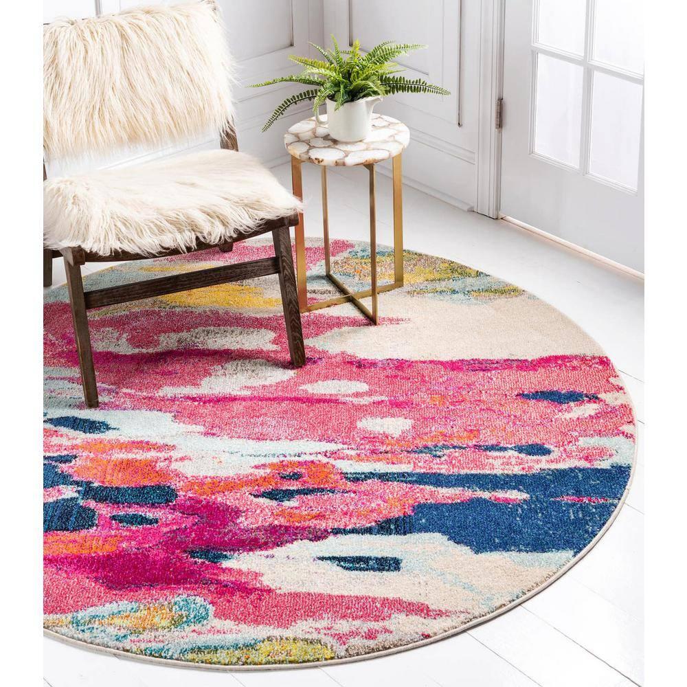 Unique Loom Estrella Collection Area Rug - Laurnell (6' 1" Round Pink/Orange)