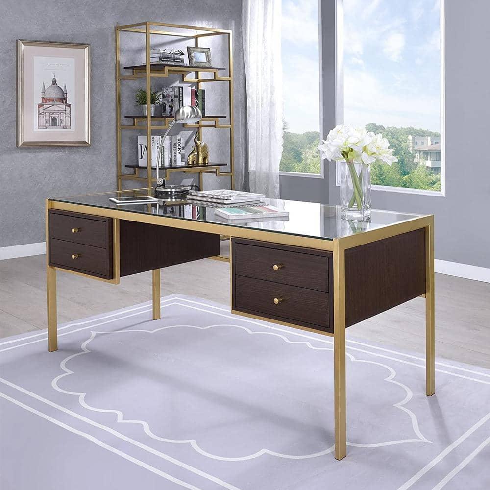 Everly Quinn Solid Wood Top Metal Base Writing Desk