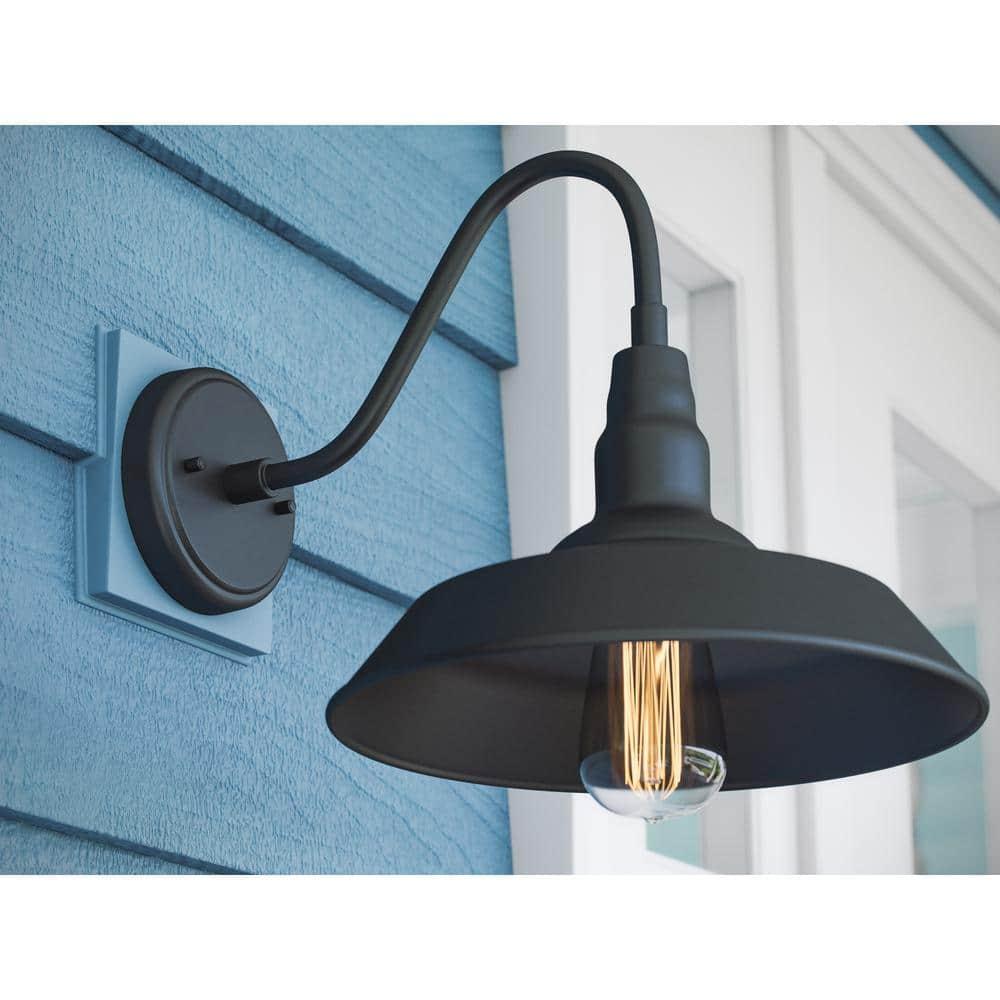 Barnes 10 in. Black Outdoor Hardwired Lantern Sconce