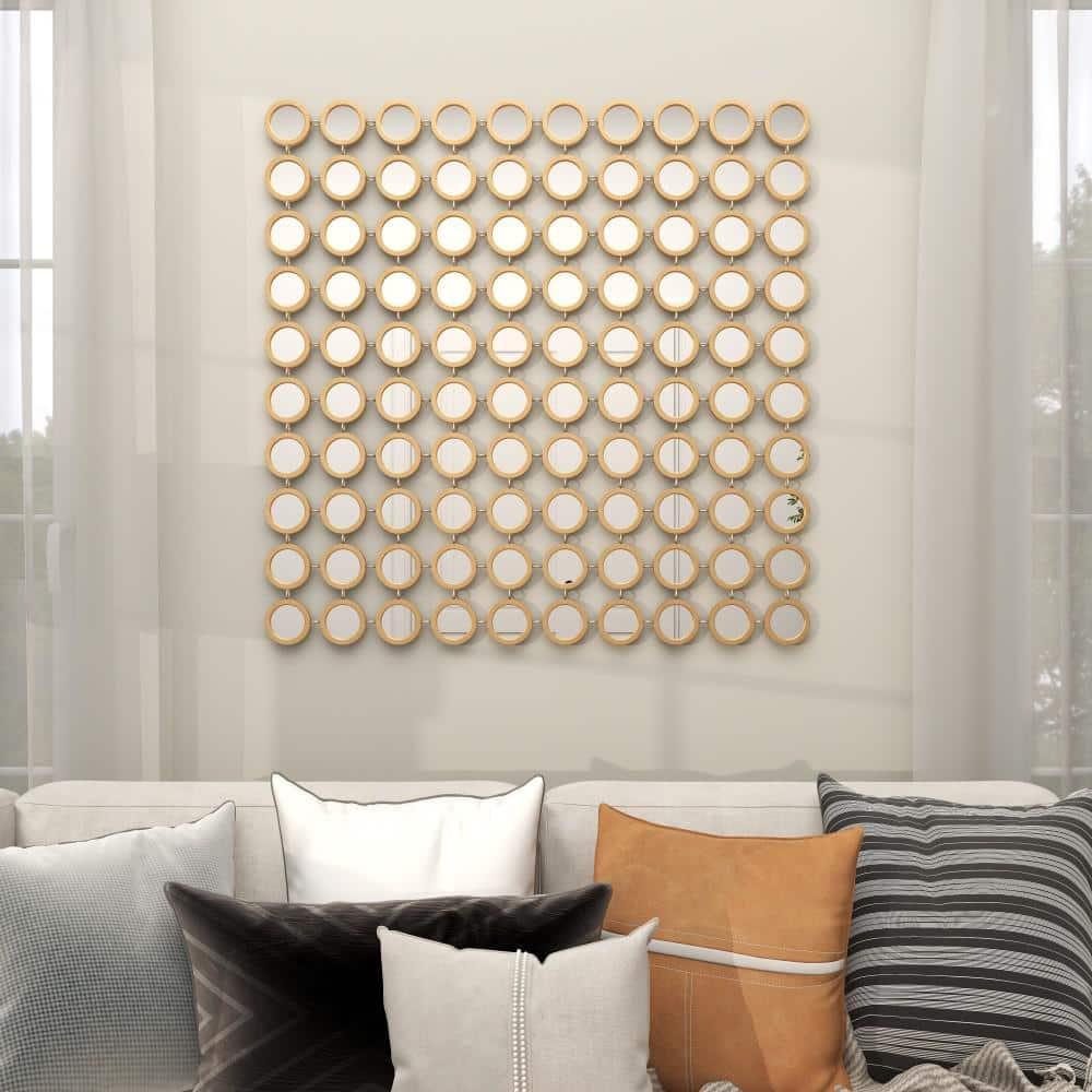 DecMode 40" x 40" Gold Geometric Wall Mirror with Grid Pattern