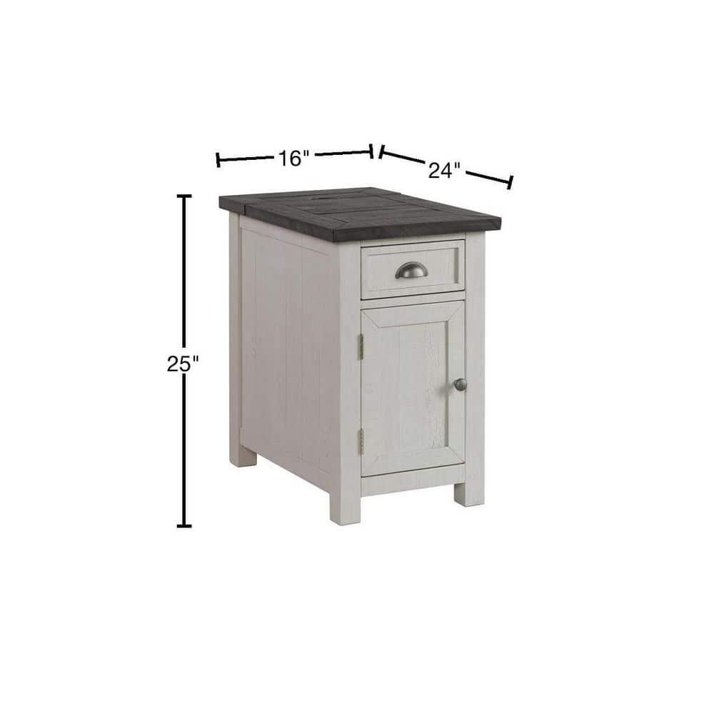 Martin Svensson Home Monterey Solid Wood Chairside Table with Power, White Stain and Grey