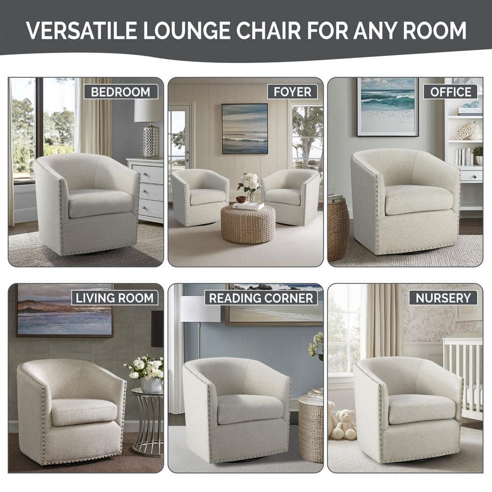 Sheldon Swivel Chair Gray - Madison Park: Elegant Upholstered Lounge, Nailhead Trim, 360° Rotation