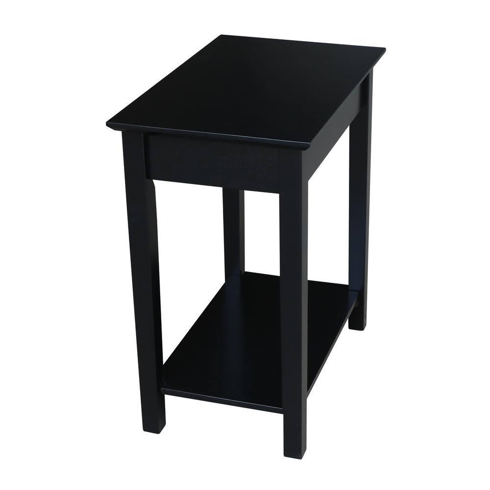 International Concepts Narrow End Table Black: Sleek Design with Drawer & Fixed Shelf for Living Room