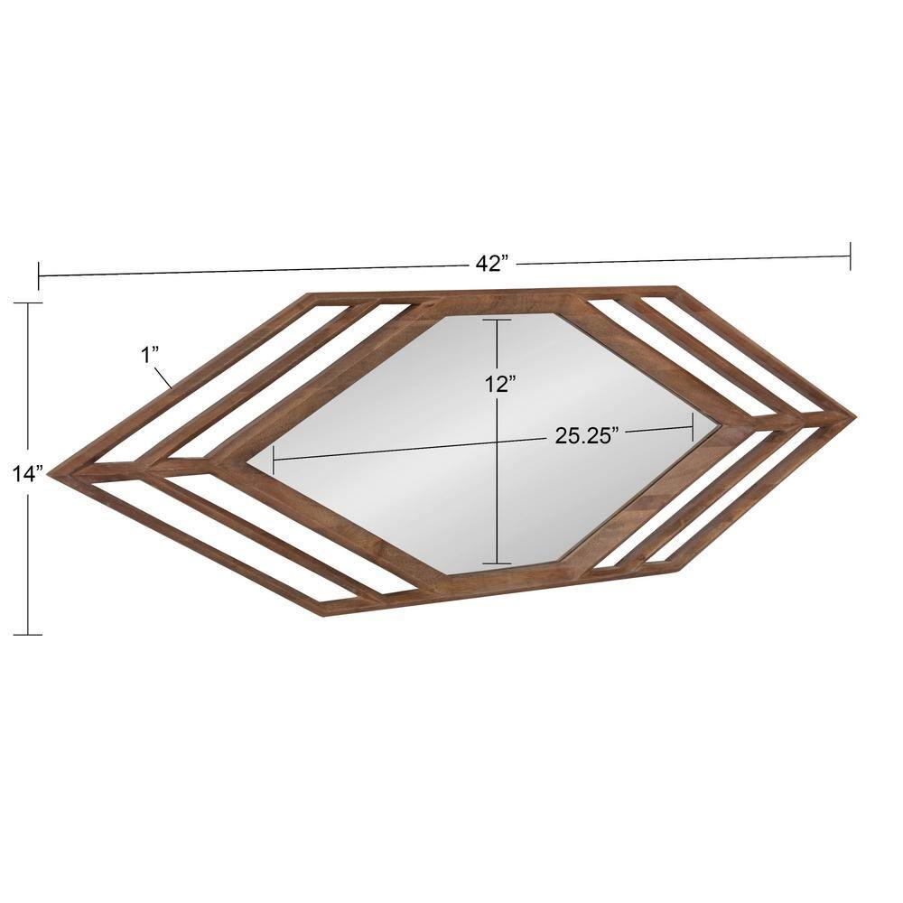 Kate and Laurel Vayga Bohemian Geometric Decorative Wall Mirror, 14 x 42, Natural, Modern Hexagon Mirror for Wall
