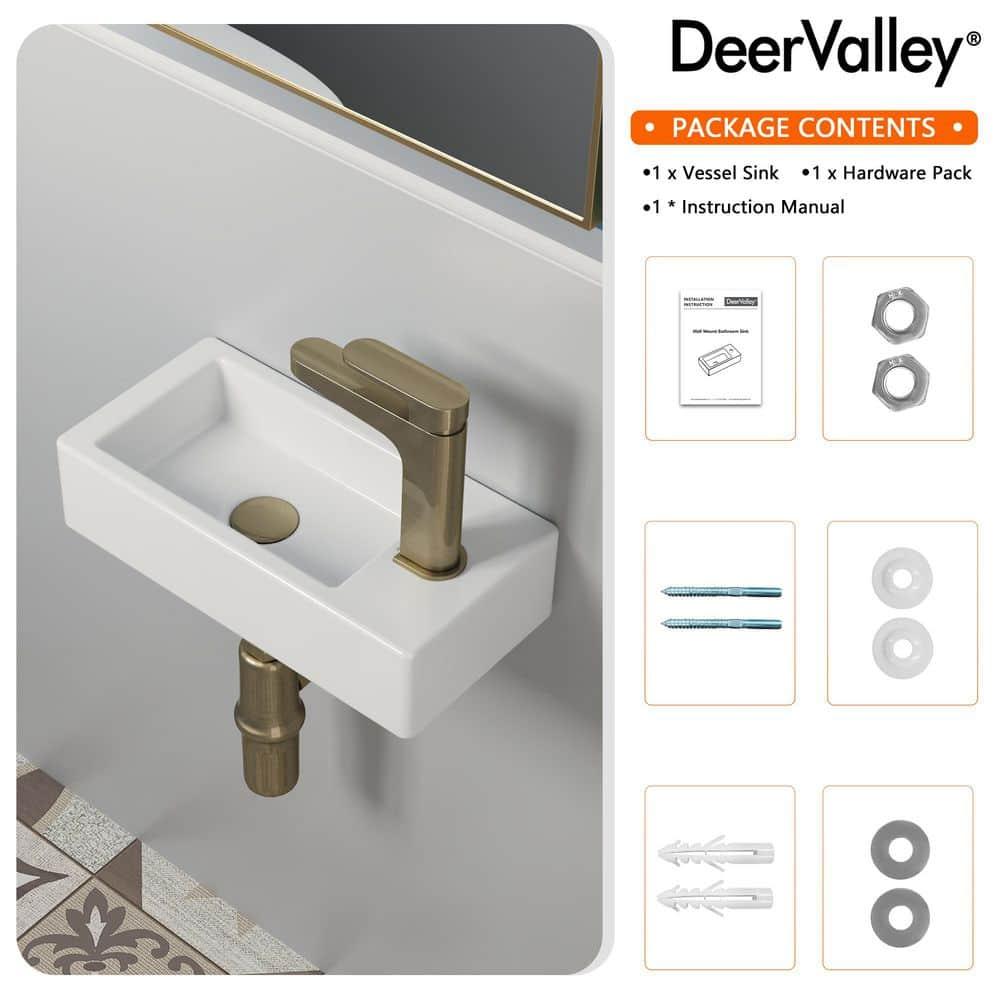 DeerValley DV-1V081R White Ceramic Rectangular 7'' Wall Mount Bathroom Sink