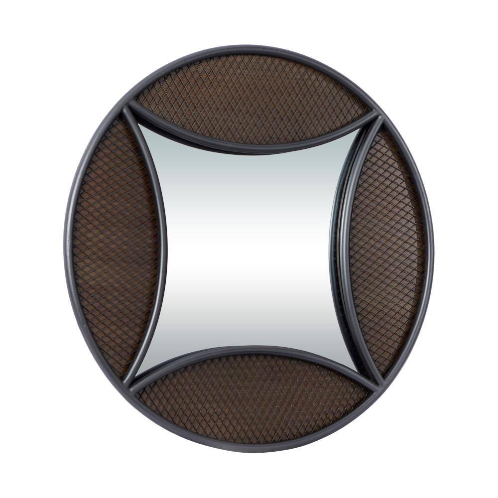DecMode 32"W, 32"H Round Wall Mirror, Brown