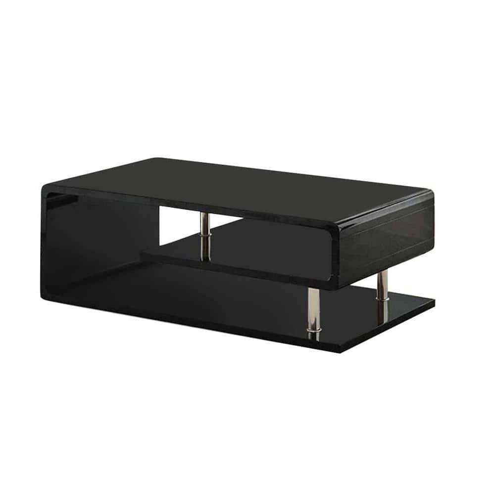 Modern Black Lacquer and Chrome 47'' Rectangular Coffee Table