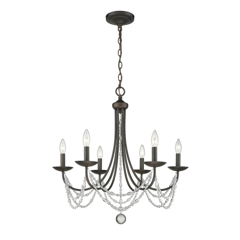 Golden Lighting Mirabella 6-Light Chandelier in Rubbed Bronze