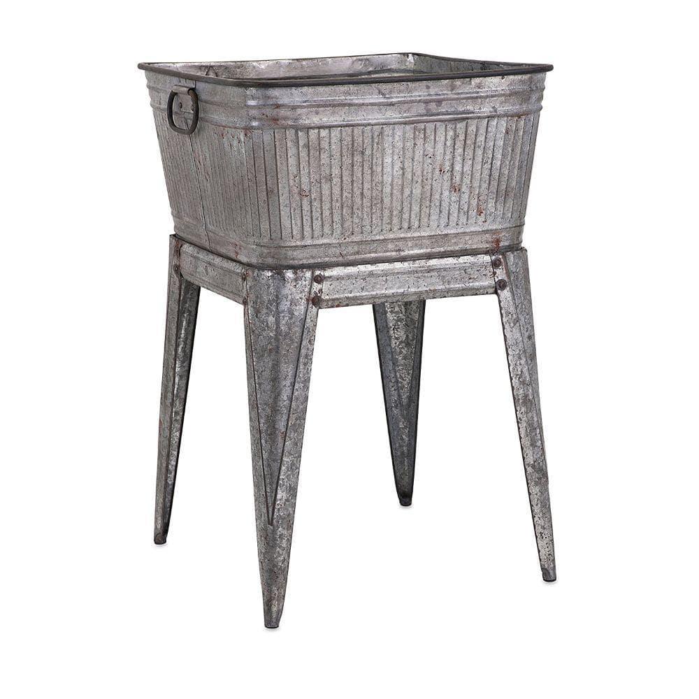 Gray Galvanized Metal Beverage Tub on Stand, 32-inch Height