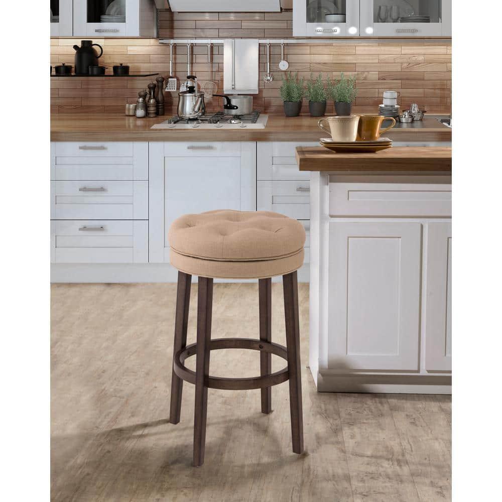 Krauss Backless Counter Height Barstool: Linen Upholstery, Charcoal Wood Frame - Hillsdale Furniture
