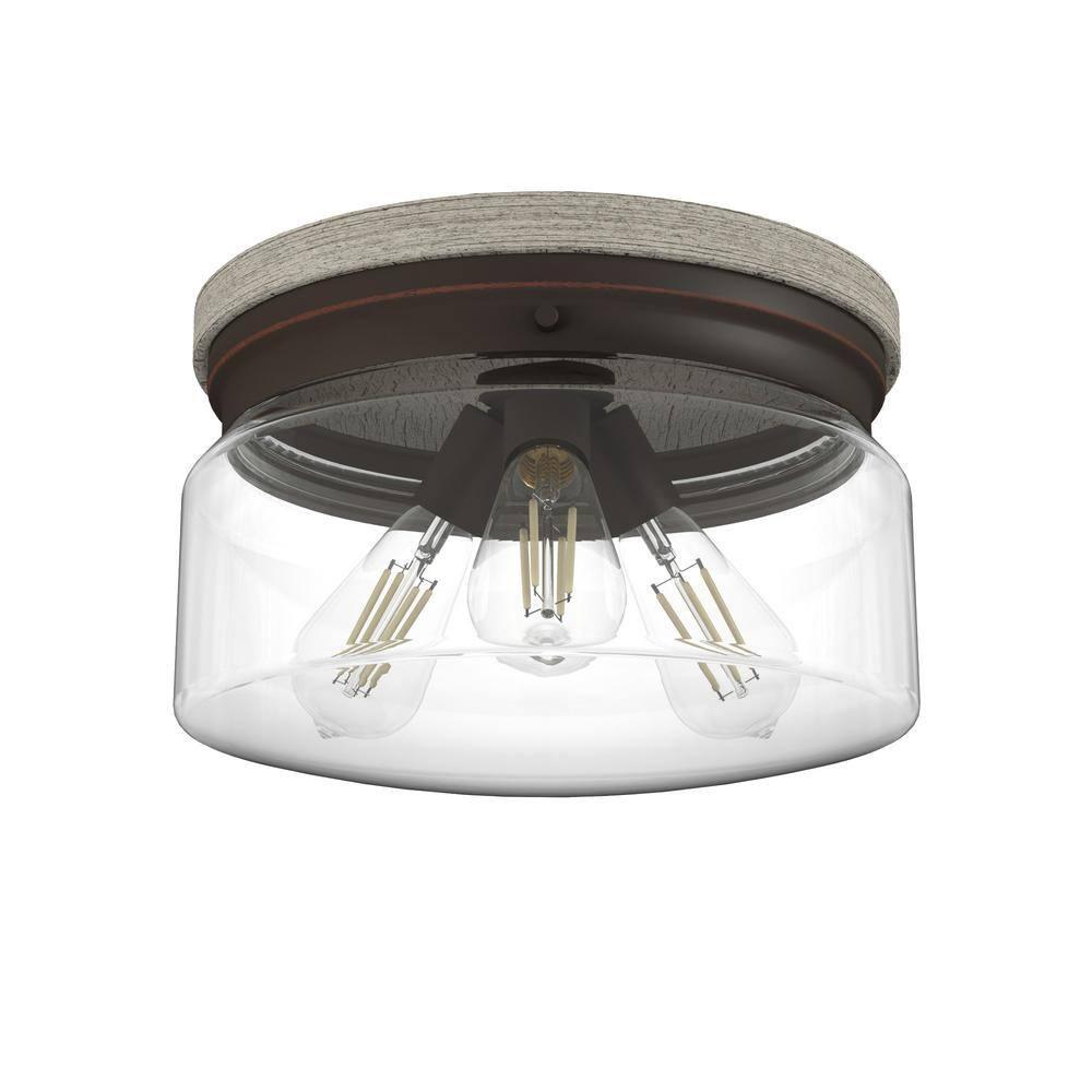 Hunter Fan Hunter Devon Park Onyx Bengal And Barnwood 3 Light Flush Mount Ceiling Light Fixture