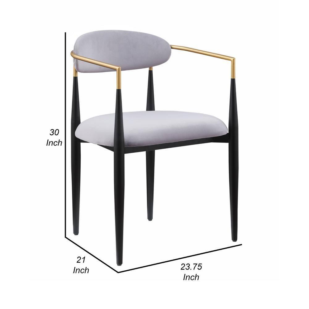 Benjara Kenny 21 Inch Dining Chairs, Fabric, Foam Padding, Gold and Black Metal (Set of 2)