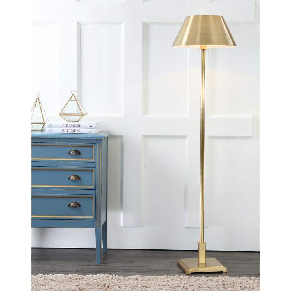 JONATHAN Y JYL6005B Roxy 60" Metal LED Floor Lamp, Contemporary, Transitional for living room, dinning room, bedroom, office Bulb Included, Brushed Brass