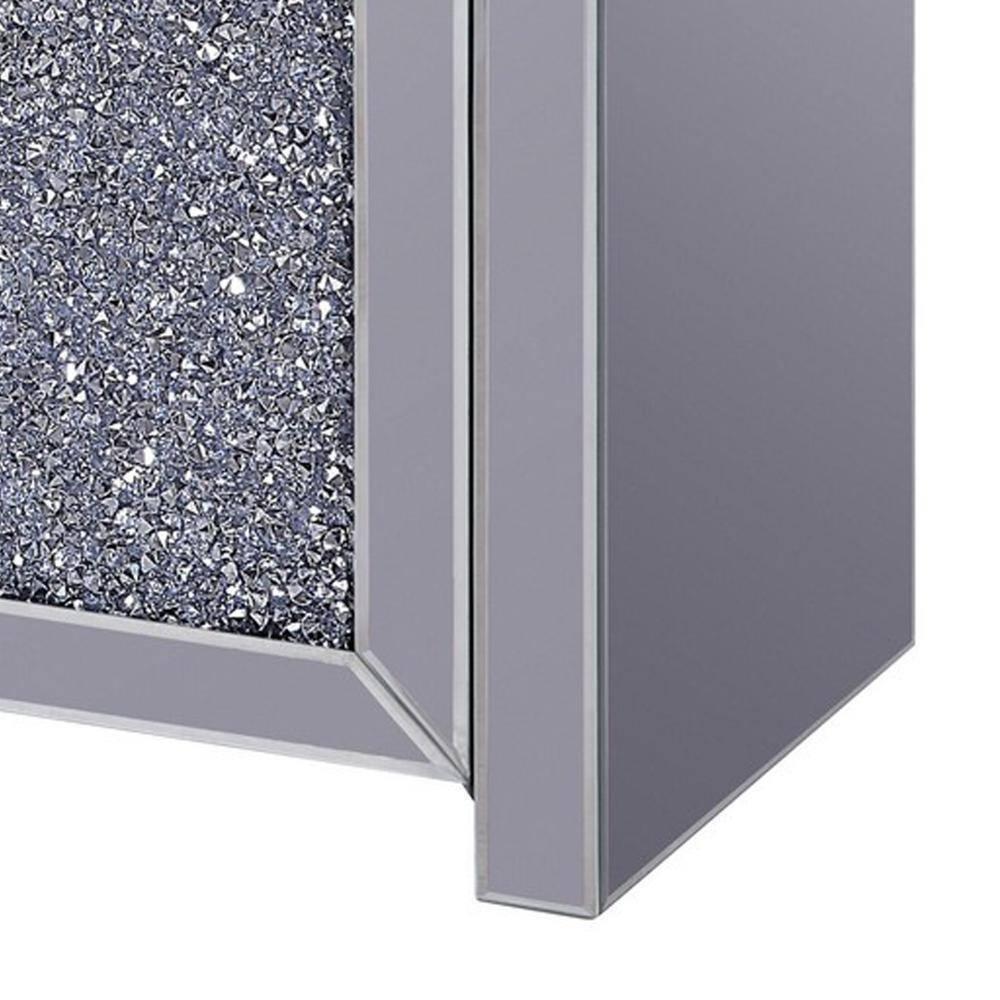 Noe 59 Inch Wood TV Entertainment Media Console Faux Diamond Inlay Silver - Saltoro Sherpi