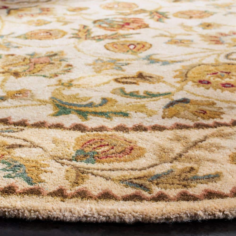 Bergama Ivory 6 ft. x 6 ft. Round Border Area Rug