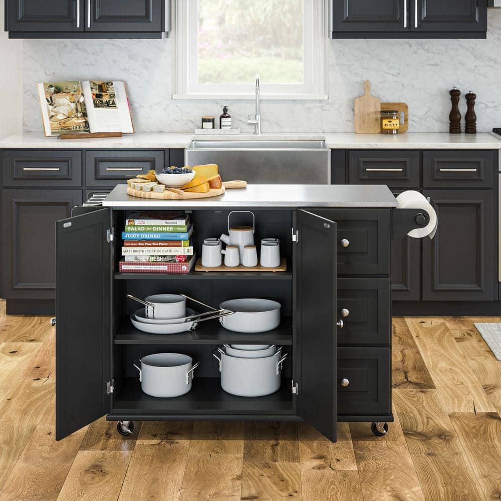 Homestyles Dolly Madison Wood Kitchen Cart in Black