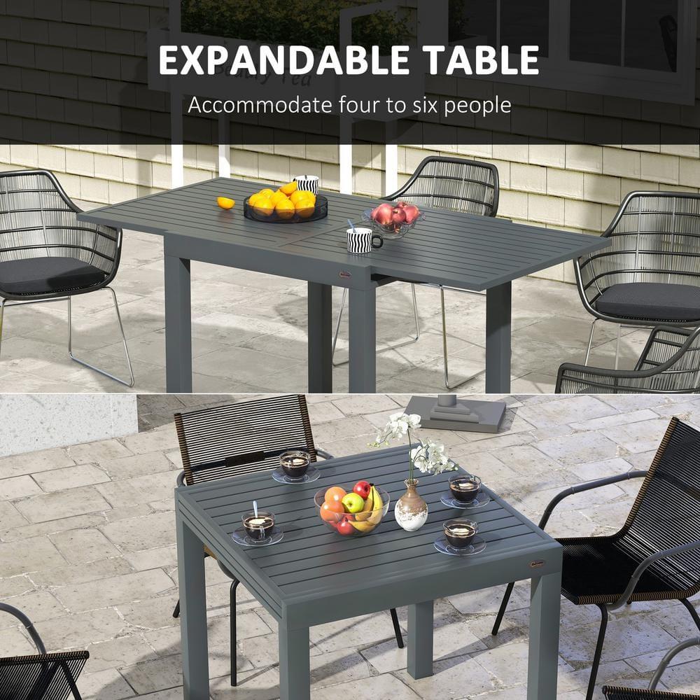 Outsunny Expandable Patio Dining Table for 4-6, Aluminum Extendable Outdoor Dining Table for Garden, Backyard, Poolside, Deck, Gray