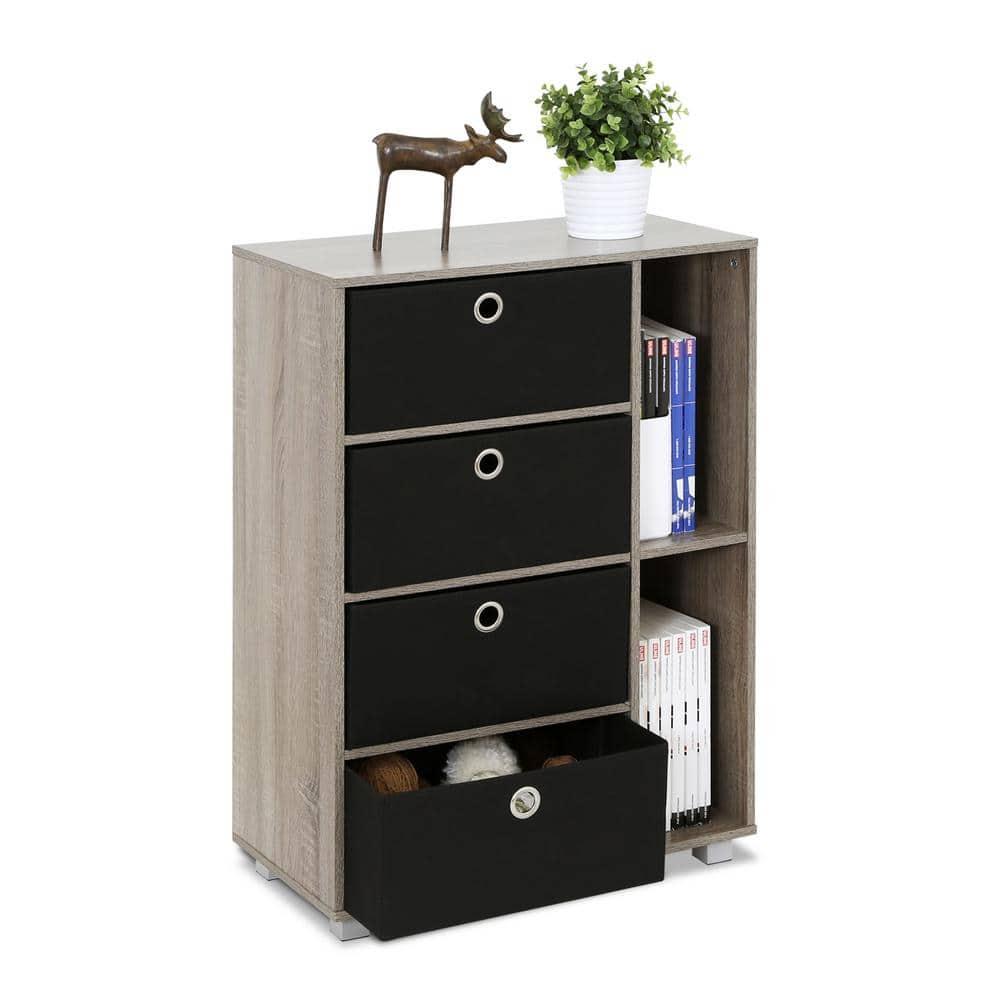11159GYW-BK Multipurpose Storage Cabinet with 4 Bin-Type Drawers, French Oak Grey & Black