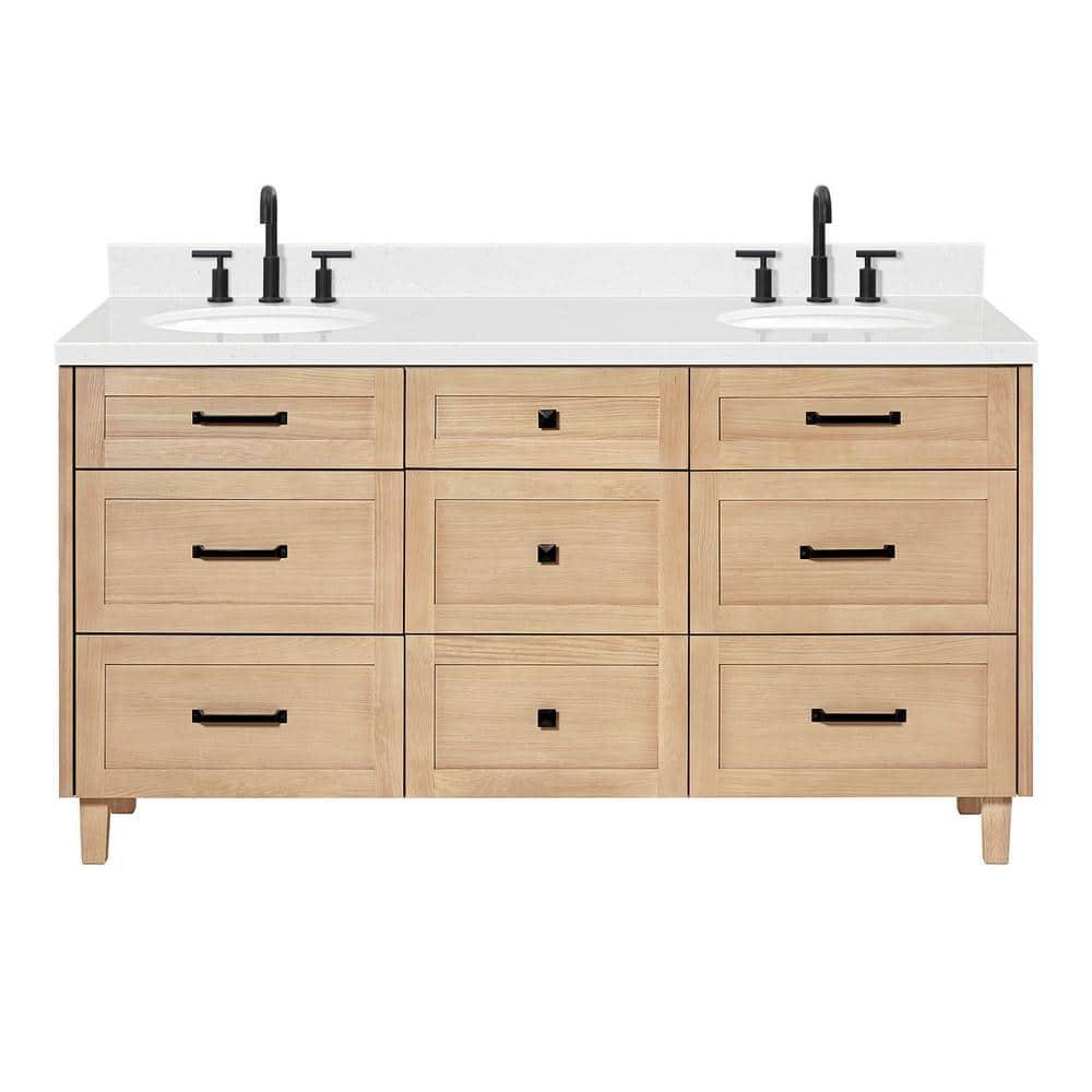 Ariel Monrow 66 Inch Double Oval Sink Bathroom Vanity With Carrara White Quartz Countertop